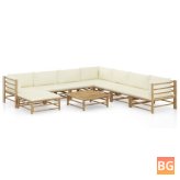 Garden Set with Cream Cushions and Bamboo Table