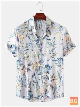 Short Sleeve Floral Print Turn Down Collar Shirts for Men