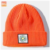 Sunflower Pattern Knitted Beanie Hat for Men