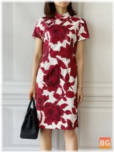 Floral Raglan Dress with Stand Collar - Perfect for Casual Daily Wear