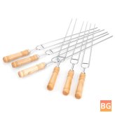 6PCS Stainless Steel Grill skewers with wood handle - outdoor camping BBQ tool