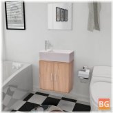 Set of 3 bathroom furniture - beige and mirror for small bathroom