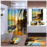 Bathroom Curtains and Floor Mats Set - Beach Shower Curtain Waterproof
