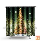 Gold Xmas Tree Shower Curtain with Hooks - Waterproof