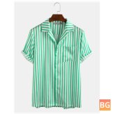 Short Sleeve Party Casual Shirt with Stripes
