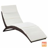 Sun Lounger with Cushion and Rattan Brown Fabric