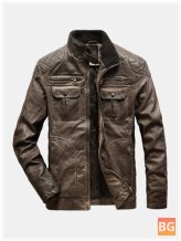 Washed PU Leather Jacket with a Men's Pocket