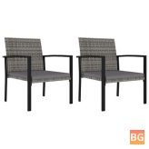 2 Pcs Poly Rattan Gray Garden Dining Chairs
