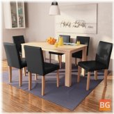 Table with Chairs and Footstools in Artificial Leather and Oak Black