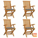 Teak Garden Chairs with Gray Cushions (4 pcs)