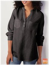 Women's Solid Color Henley Shirt - Casual