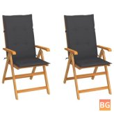 2 Garden Chairs with Cushions - Solid Teak Wood
