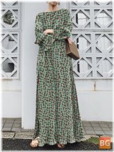 Geo Maxi Dress with Slit Side and Long Sleeves