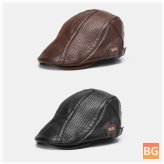 2PCS Collapsed Men's PU Leather Retro Casual Warm Newsboy Hat Forward Hat