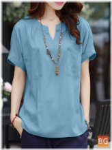Short Sleeve Blouse with Button Straps