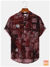 Short Sleeve Shirts with Vintage Print