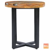 Teak Wood Coffee Table with Solid Top and Polyresin
