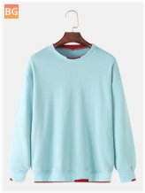 Cotton Solid Color Round Neck Pullover Sweatshirt