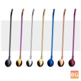 Gold-plated Two-in-One Metal Spoon with Stainless Steel Straw