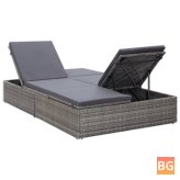 Sun Lounger with Cushion and Rattan Gray