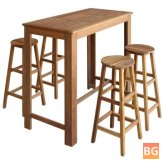 Set of 5 solid wood bar tables and stools