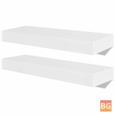 2 White MDF Floating Wall Display Shelves for Book/DVD Storage