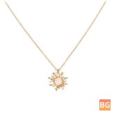 Gold Sunflower Necklace with Chain and Stone
