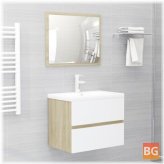 Set of 2 Bathroom Furniture - White and Sonoma Oak Chipboard