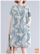 Wave Print Doll Collar Midi Dress