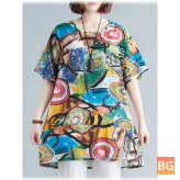 Split-Sleeve Blouse with Abstract Pattern