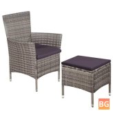 Outdoor Chair and Stool with Cushions - Gray