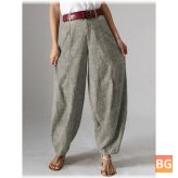 High Waist Button Harem Pants for Women with Pocket