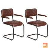 Brown Leather Armrest Dining Chairs (2 Pack)