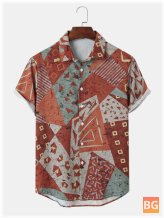 Short Sleeve Men's Shirts with Geometric Stitching