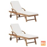 Sun Loungers with Cushions - Solid Teak Wood Cream