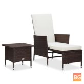 Garden Lounge Set with Cushions and Rattan Brown Fabric
