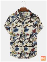 Hem Cuff Shirt for Men - Bird & Tree Print