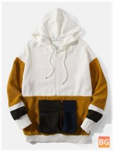 Color Block Drawstring Hoodies with Patch Pocket