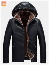 PU Windproof Hooded Warm Jacket for Men