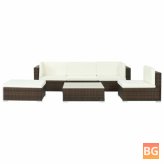 Garden Lounge Set with Cushions and Poly Rattan Brown