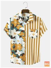 Floral Stripe Patchwork Short Sleeve Shirt