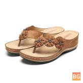 Flowers Wedge Sandals with Comfy Flip Flop Footbed