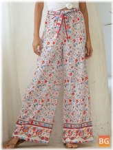 Pants with a high waist - Bohemian High Waist Knotted Floral Print