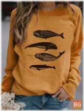 Women's Fish Print Round Neck T-Shirts