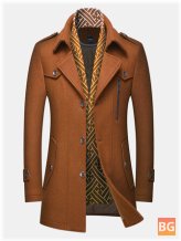 Woolen Scarf Collar Mid-Length Thicken Overcoat - Warm