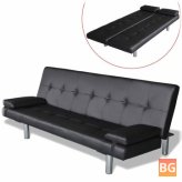Sofa Bed with Two Pillows - adjustable faux leather black