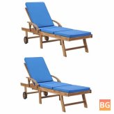 Sun Loungers with Cushions - 2 pcs Solid Teak Wood Blue