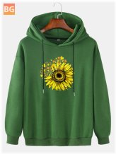 Sunflower Print Drop Shoulder Cotton Hoodie for Men