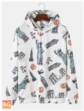 Long Sleeve Casual Hooded Sweatshirt with Men's Landscape Pattern