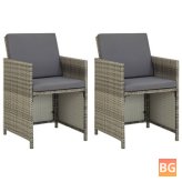 2 Garden Chairs with Cushions - Poly Rattan Gray